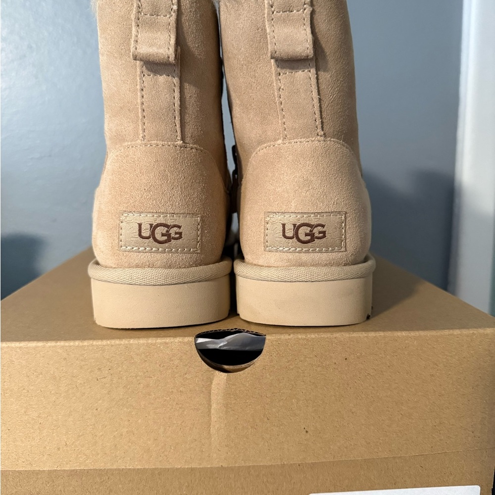 UGG Beige Suede Ankle Boots with Fur Trim - Picture 2 of 4
